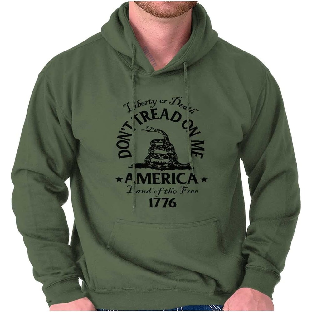 image:imageBrisco Brands Patriotic American Land of the Free Snake Hoodie Sweatshirt Women MenMilitary Green