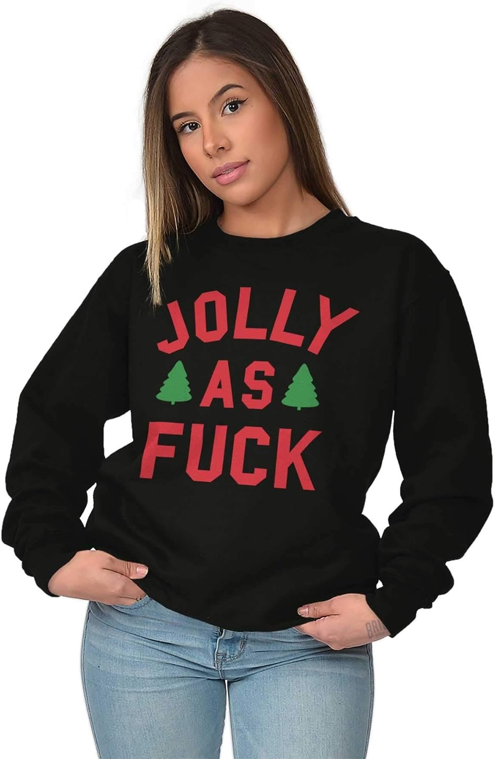 image:imageBrisco Brands Christmas Party Jolly AF Funny Sweatshirt for Men or WomenBlack