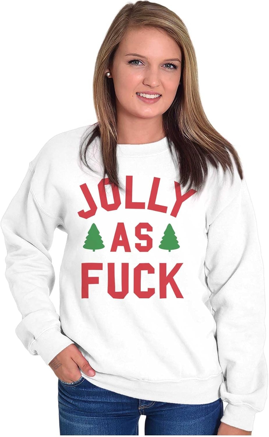 image:imageBrisco Brands Christmas Party Jolly AF Funny Sweatshirt for Men or WomenWhite