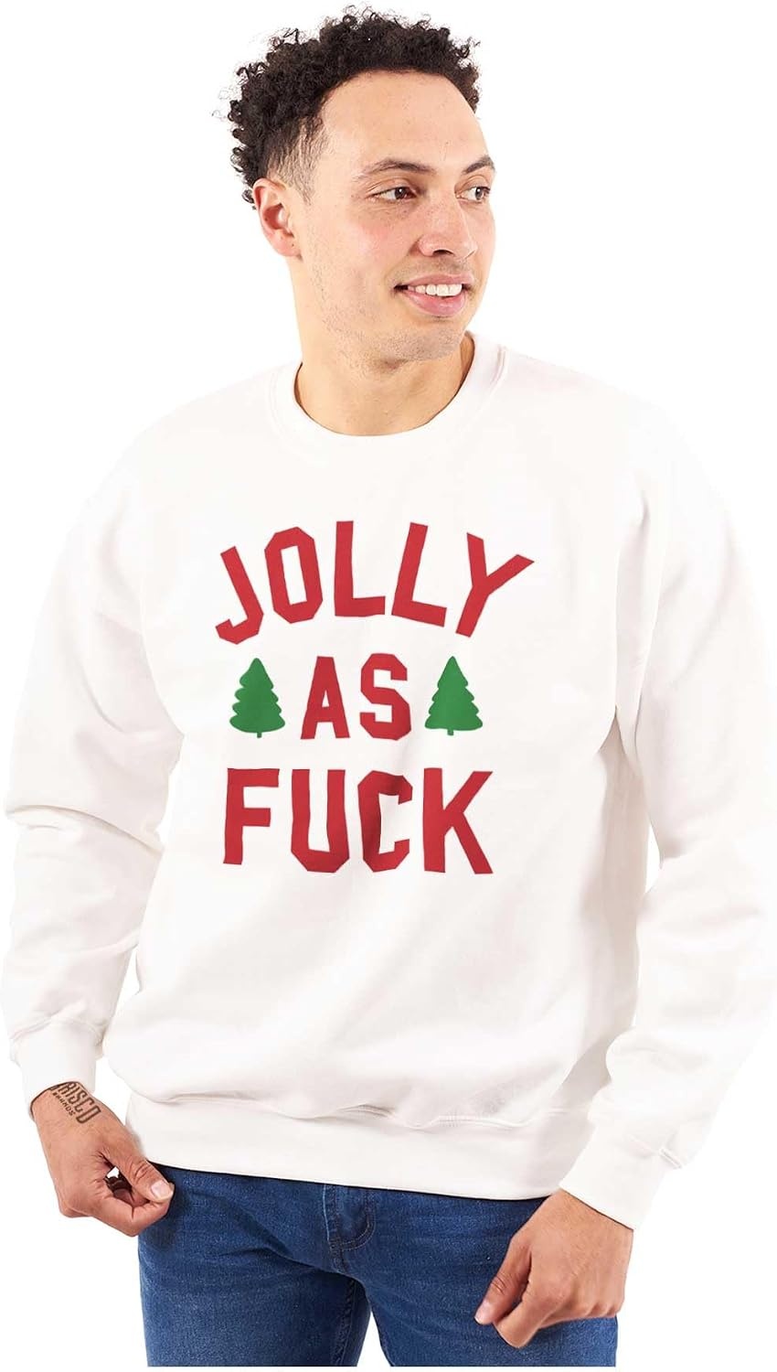 image:imageBrisco Brands Christmas Party Jolly AF Funny Sweatshirt for Men or WomenWhite